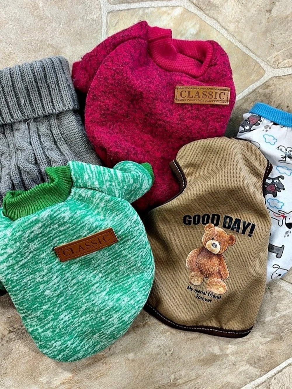Dog Clothing Assortment Green & Burgundy